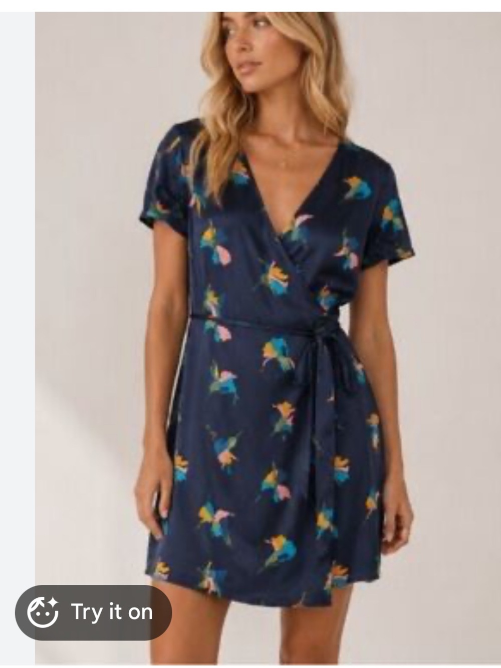 Theory Trenta Silk Mini Dress Navy Floral Wrap V-Neck